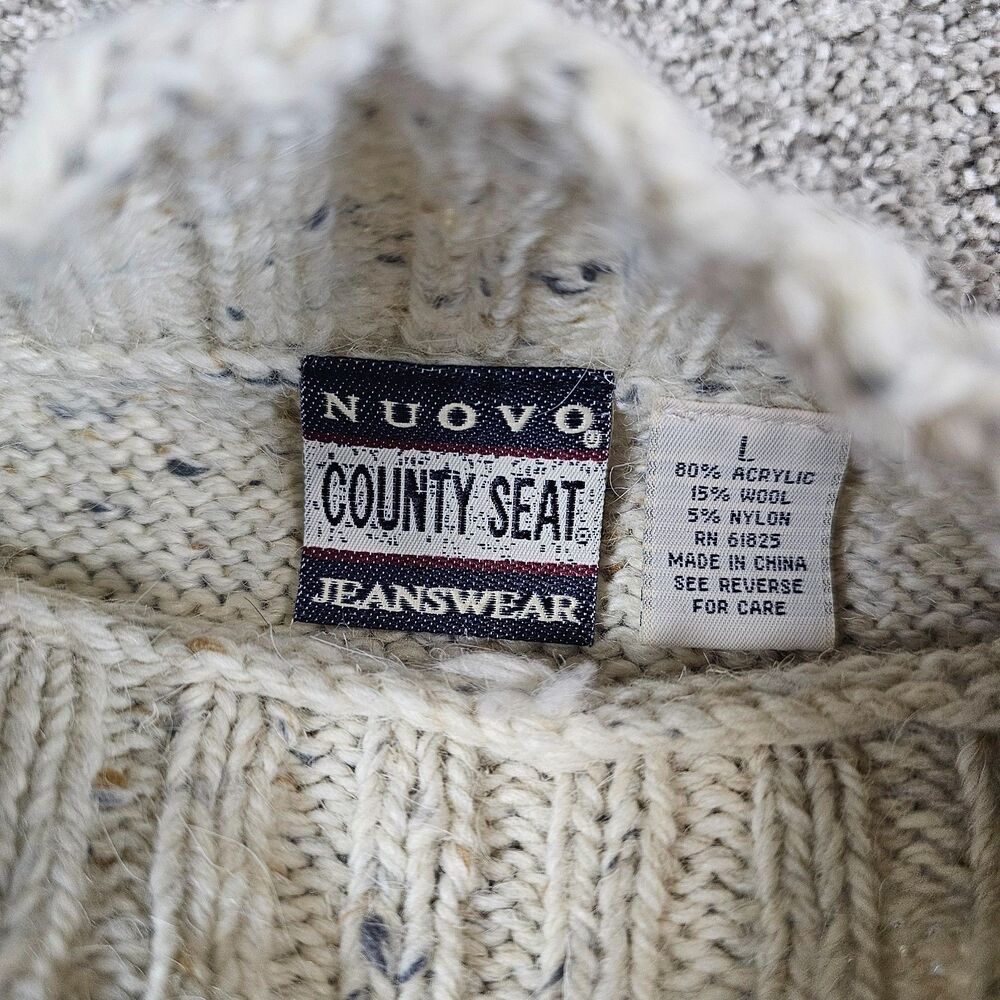 Vintage Polar Bear Sweater Mens Large Wool Blend Mock Neck 80s 90s Pullover Rib - Picture 3 of 9